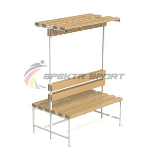 Купить Скамейка с вешалкой и полкой для раздевалок двухсторонняя (цельная) 1200 мм в Болгаре 